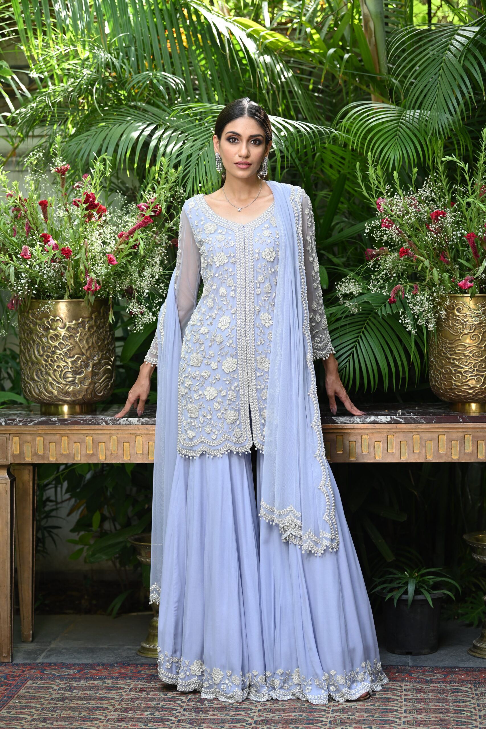 Buy Blue Net Hand Embroidered Floral-paisley Shahana Jacket Gharara Set For  Women by Sana Barreja Online at Aza Fashions.